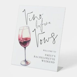 Vino Before Vows Welkom op Bachelorette Weekend Reclamebord Met Voetstuk