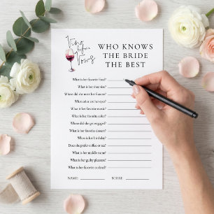 Vino Before Vows Wie Weet Spel Bruiloft kaart