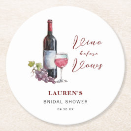 Vino before Vows Wijn Thema Bruidsbruiloft Ronde Kartonnen Onderzetter