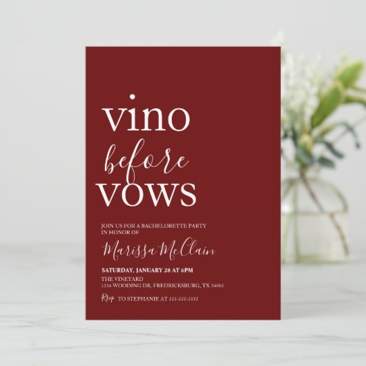 Vino Before Vows Wijn Uitnodiging (Staand voorkant)
