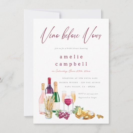 Vino Before Vows Wijn Vrijgezellenfeest Kaart (Voorkant)