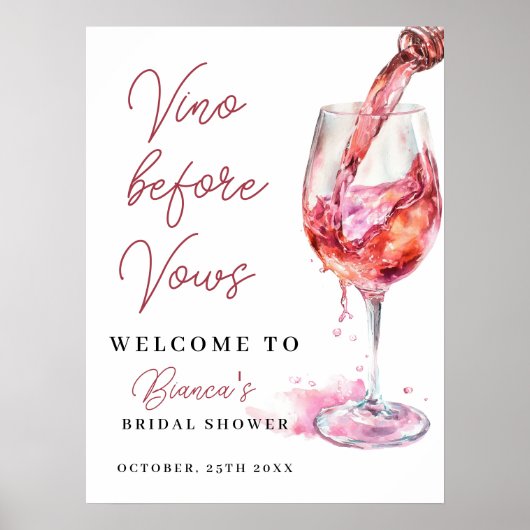 Vino Before Vows Wine Vrijgezellenfeest Welkom Poster (Voorkant)