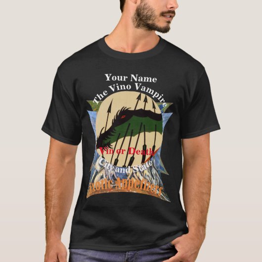 Vino Vampire uw naam stad staat T-shirt (Voorkant)