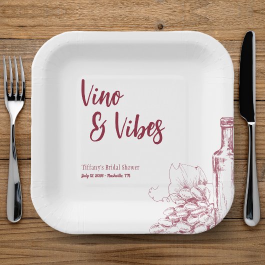 Vino & Vibes Bruidsfeest Papieren Bordje