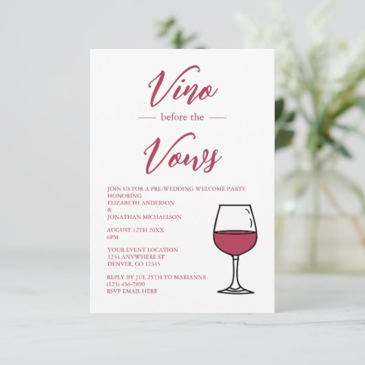 Vino voor de Huwelijksbelofte Pre-Bruiloft Welkom Kaart (Staand voorkant)