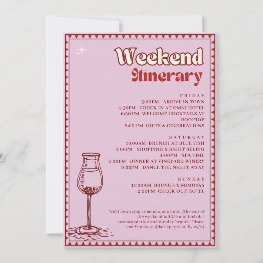 Vino voor geloften Bachelorette Weekend Route Kaart (Achterkant)