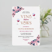 Vino voor geloften bloemenwijn thema Vrijgezellenf Folie Uitnodiging (Staand Voorkant)