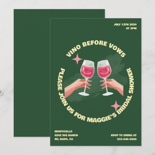 Vino voor geloften bruids douche uitnodiging (Voorkant / Achterkant)