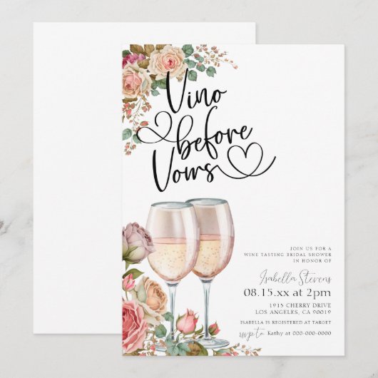 Vino voor geloften bruids douche uitnodiging (Voorkant / Achterkant)