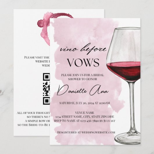 Vino voor geloften bruids douche uitnodiging (Voorkant / Achterkant)