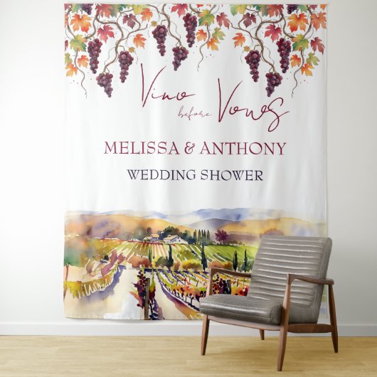 Vino voor geloften bruidsfeest gepersonaliseerd wandkleed (In situ)