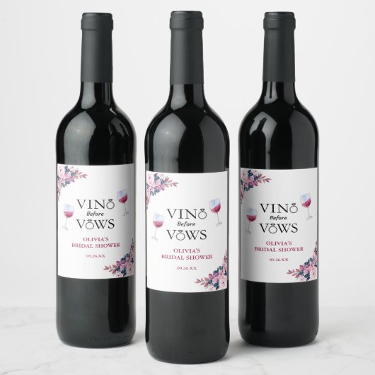 Vino voor geloften Elegant Bloemen Vrijgezellenfee Wijn Etiket (Flessen)
