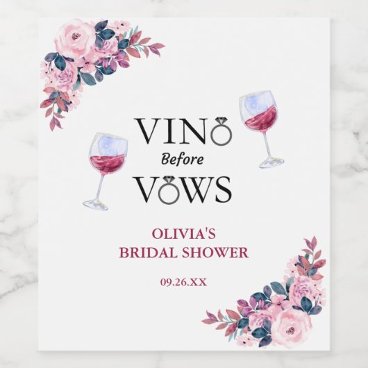 Vino voor geloften Elegant Bloemen Vrijgezellenfee Wijn Etiket (Enkel label)