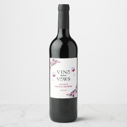 Vino voor geloften Elegant Bloemen Vrijgezellenfee Wijn Etiket (Voorkant)