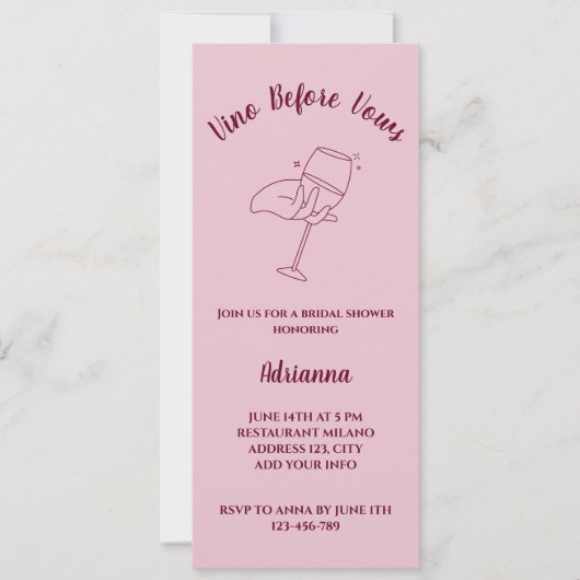 Vino voor geloften Elegant Blush Roze Vrijgezellen Kaart (Voorkant)