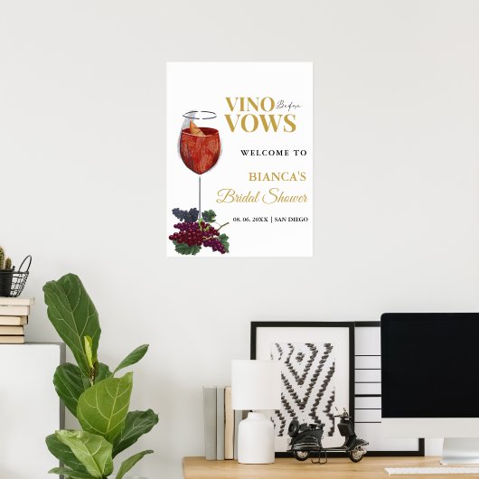 Vino voor geloften Floral Vrijgezellenfeest Welkom Poster (Thuiskantoor)