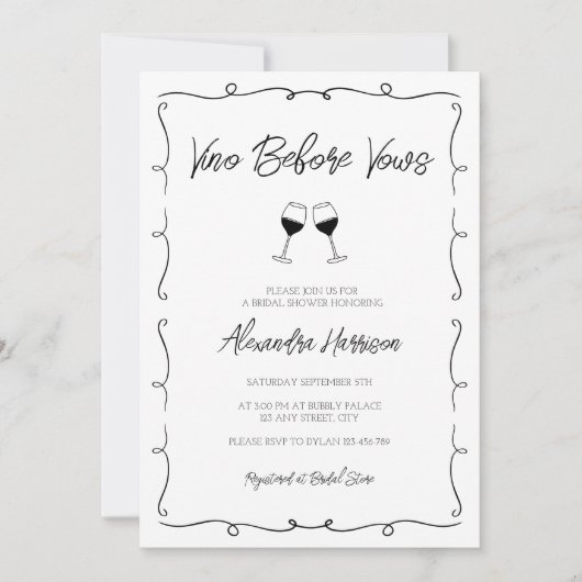 Vino voor geloften Hand getrokken Scripple Vrijgez Kaart (Voorkant)