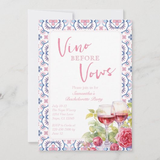 Vino voor geloften Napa Bachelorette Kaart (Voorkant)