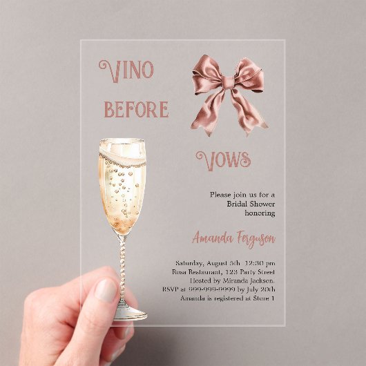 Vino voor geloften roze boog helder Vrijgezellenfe Acryl Uitnodigingen (Insitu (Draagbaar))