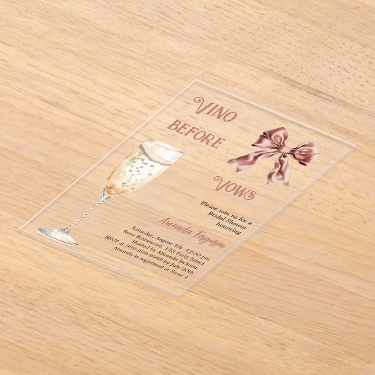 Vino voor geloften roze boog helder Vrijgezellenfe Acryl Uitnodigingen (Laagn)