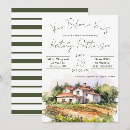 Vino voor geloften, wijngaard Vrijgezellenfeest Kaart (Voorkant / Achterkant)