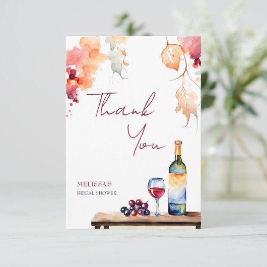 Vino voor geloften wijnmakerij bruidsfeest bedankkaart (Staand voorkant)