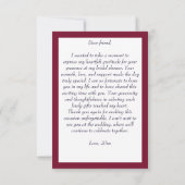 Vino voor geloften wijnmakerij bruidsfeest bedankkaart (Achterkant)