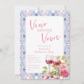 Vino voor geloften wijnproeverij bachelorette kaart (Voorkant)