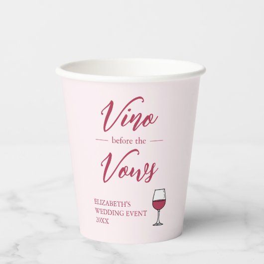 Vino voor het Vrijgezellenfeest Vows/Bachelorette Papieren Bekers (Voorkant)