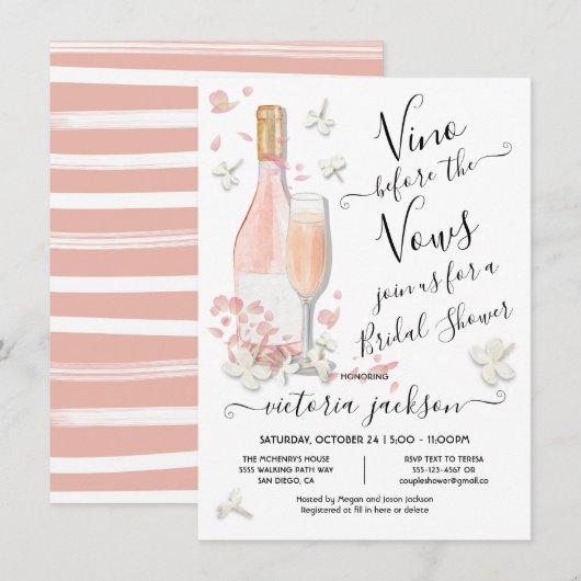 Vino voor het Vrijgezellenfeest Vows Brunch & Bubb Kaart (Voorkant / Achterkant)