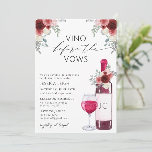 Vino voor uitnodiging van de Wijnvoerbridal van Vo (Staand voorkant)
