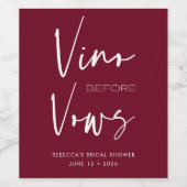 Vino voor Vows Burgundy Red Bachelorette Bridal Wijn Etiket (Enkel label)