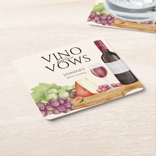 Vino voor Vows Charcuterie Bord Bruidsdouche Kartonnen Onderzetters (Schuin)