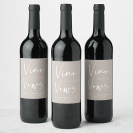 Vino voor Vows Cream Taupe Bachelorette Bridal Wijn Etiket
