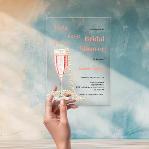 Vino voor Vows roze helder Vrijgezellenfeest Acryl Uitnodigingen