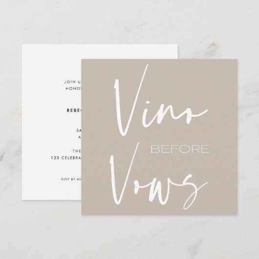 Vino voor Vows Taupe Cream Wine Tasting Bridal Kaart (Voorkant / Achterkant)