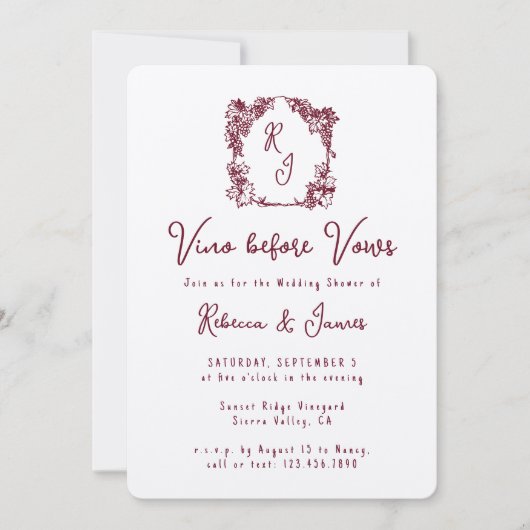 Vino voor Vows Vineyard Wedding Vrijgezellenfeest Kaart (Voorkant)