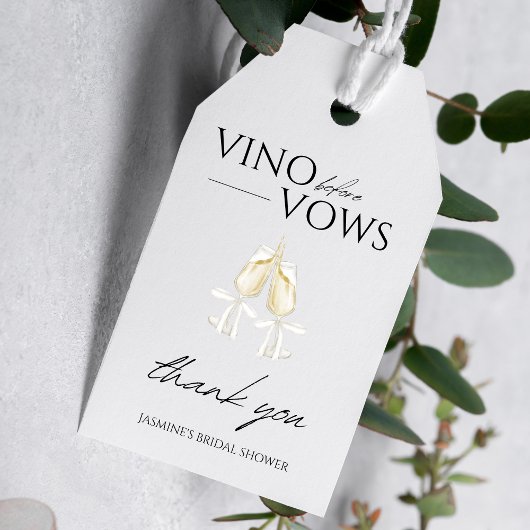 Vino voor Vows White Floral Vrijgezellenfeest Cadeaulabel
