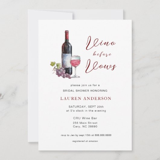 Vino voor Vows Wijnproeverij Vrijgezellenfeest Kaart (Voorkant)