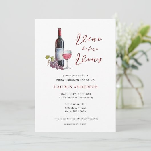 Vino voor Vows Wijnproeverij Vrijgezellenfeest Kaart (Staand voorkant)