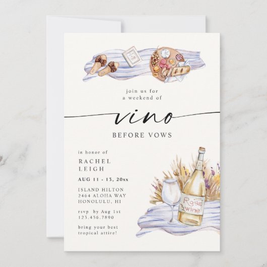 Vino voor Vows Winery Bachelorette Weekend Kaart (Voorkant)