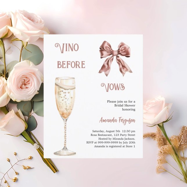 Vino zweert voor roze strik Bridal Shower uitnodig (Creator heeft geüpload)