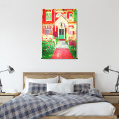 Vintae Red Victorian House Trees Flowers Canvas Afdruk (Insitu (Slaapkamer))