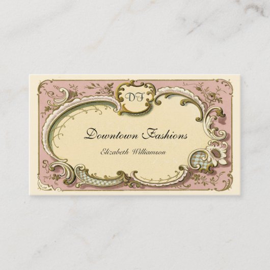 Vintag French Pink Scroll Visitekaartje (Voorkant)