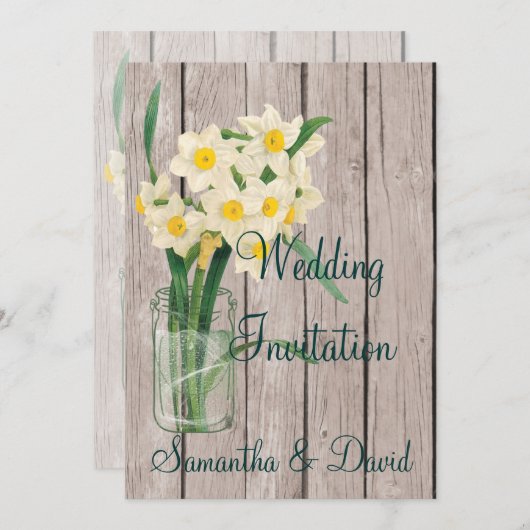 Vintag Mason Jar Daffodil Weddenschap Kaart (Voorkant / Achterkant)