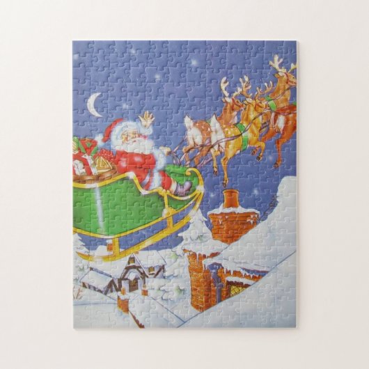 Vintage 11x14 Kerstman's slee Legpuzzel (Verticaal)