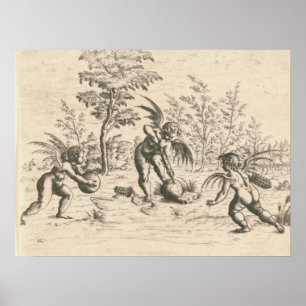 Vintage 16e-eeuwse drie Cupido's die bal spelen Poster