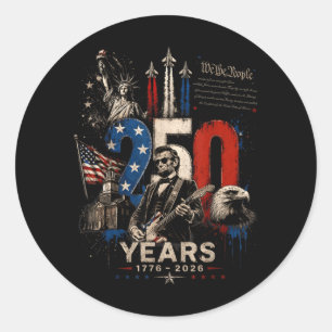 Vintage 16e president Abe Lincoln gitaar spelend Ronde Sticker