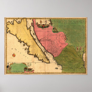Vintage 1720 Kaart van Californië als eiland Poster