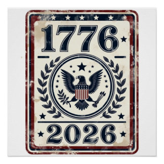 Vintage 1776 2026 Patriottische Adelaarsstempel Perfect Poster